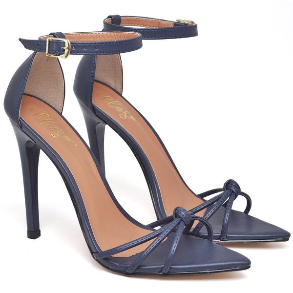 7912 Sandália Salto Alto Bico Folha Napa Navy