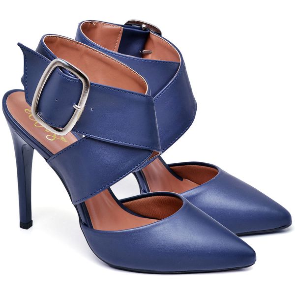 7920 Scarpin Salto Alto Bico Folha Napa Navy