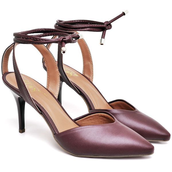 8916 Scarpin Salto Médio Bico Folha Napa Marsala