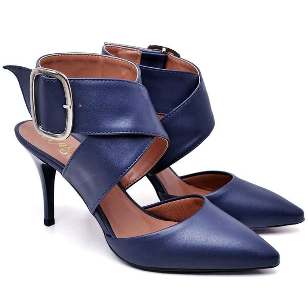 8920 Scarpin Salto Médio Bico Folha Napa Navy