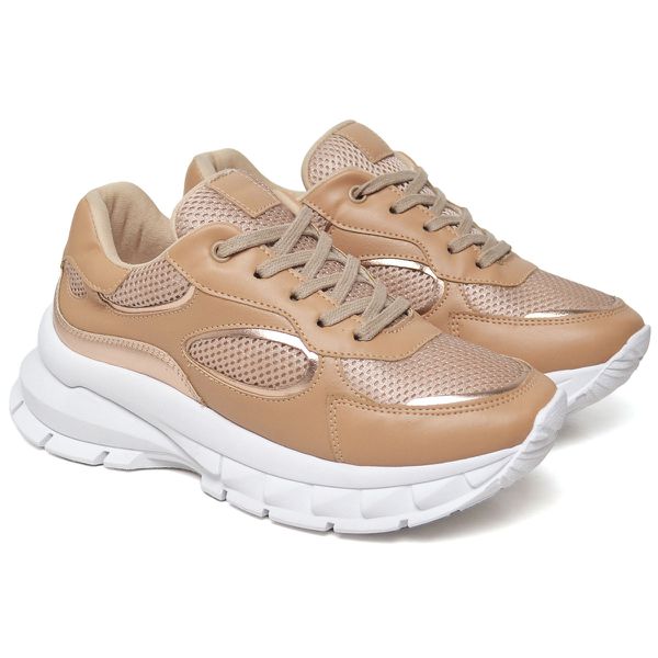 T3001 Tênis Casual Feminino Chunky Napa Palha/Cobre