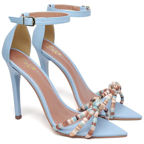 7912 Sandália Salto Alto Bico Folha Napa Indigo/Tira Color