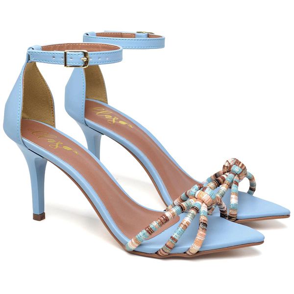 8912 Sandália Salto Médio Bico Folha Napa Indigo/Tira Color