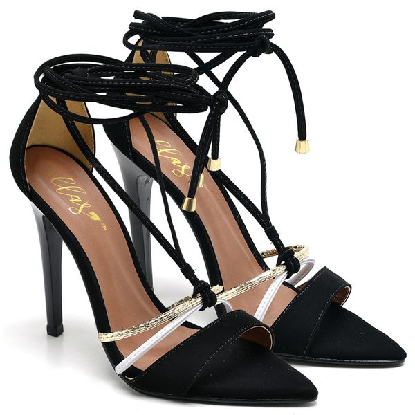 7926 Sandália Salto Alto Nobuck Preto/Branco/Ouro Light