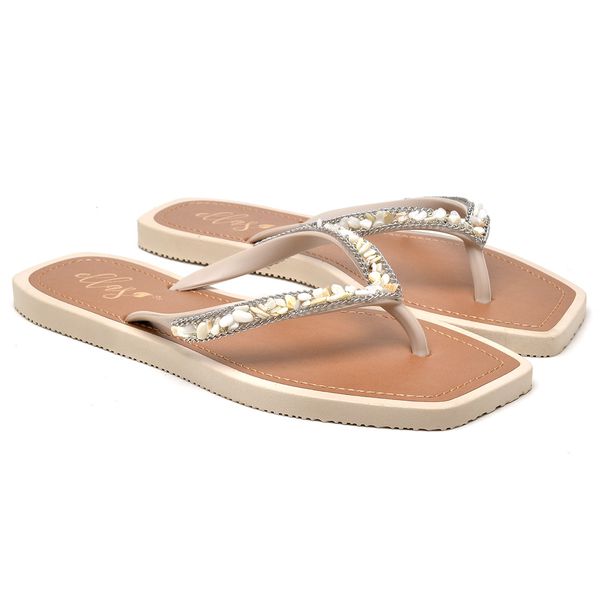 Rasteira com Pedraria Off White