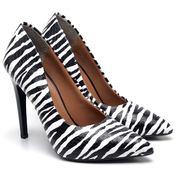Scarpin Salto Alto Zebra Branco