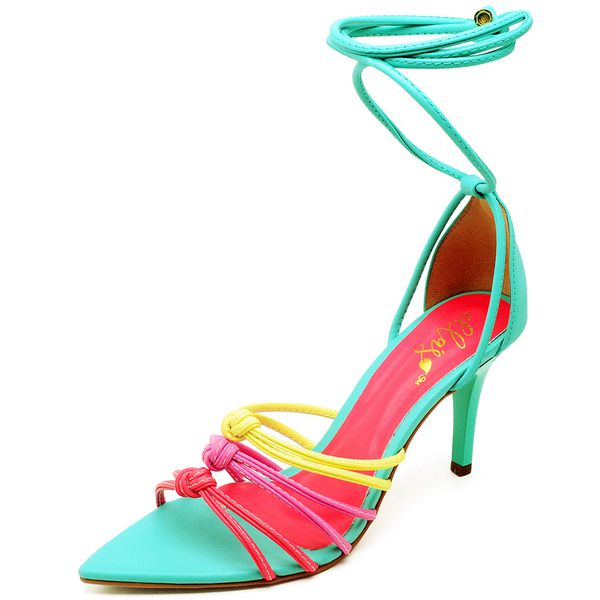 ooo112 　marihoja Abaca Lace Tulip Sandália Salto Médio Bico Folha Napa Aloha/Color | ELLA´S