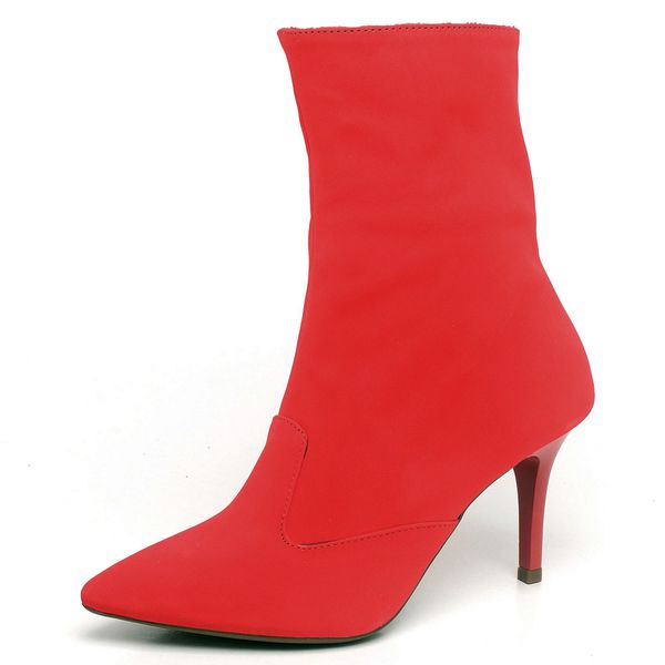 9103 Bota Cano Curto Dobrado Salto Fino M dio Nobuck Vermelho