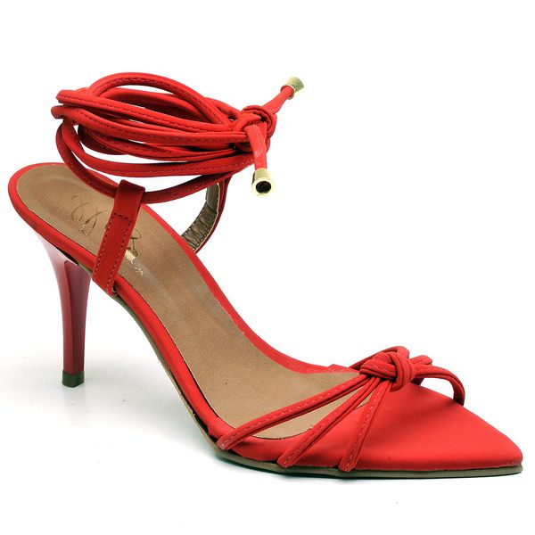 8918 Sandália Salto Médio Nobuck Bico Folha Vermelho 