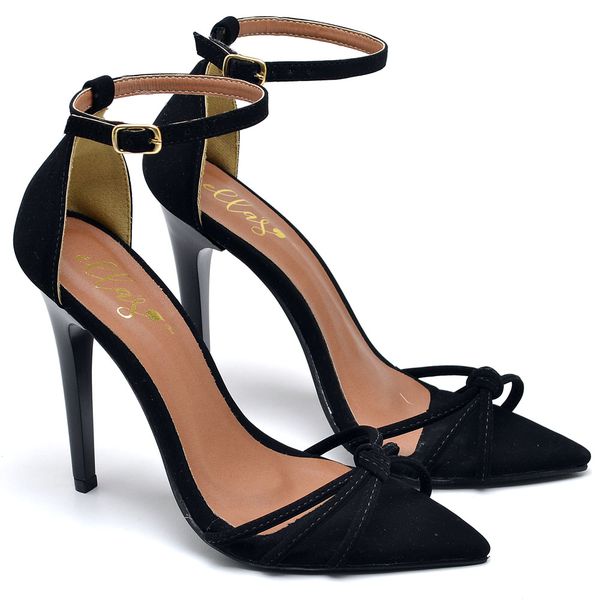 7912 Sandália Bico Folha Salto Alto Nobuck Preto 