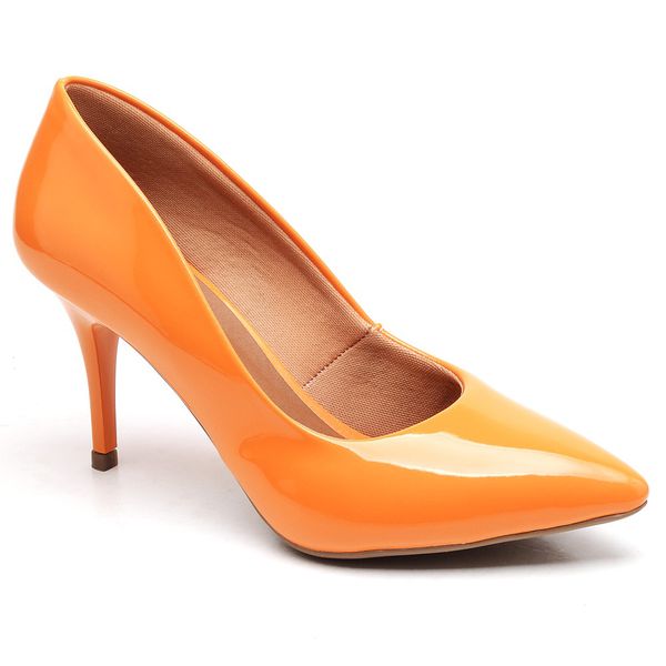 Scarpin Salto Médio Fino Verniz Laranja
