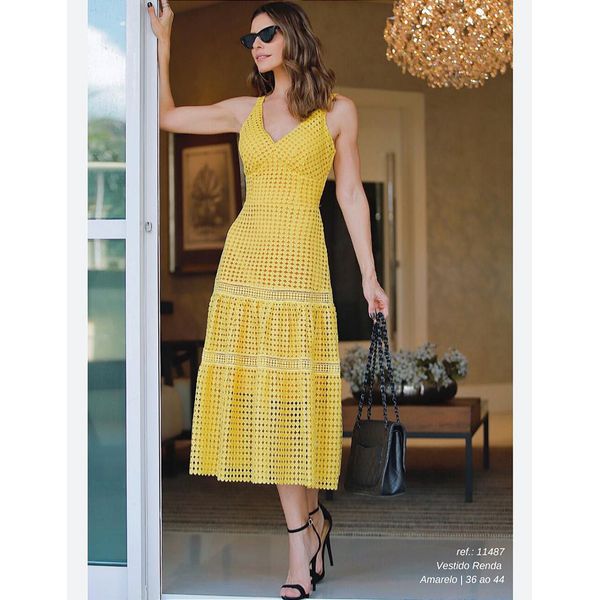 Vestido Renda Midi Amarelo