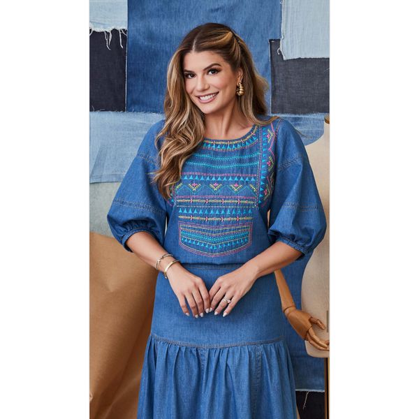 Conjunto Jeans Bordado Luzia Fazzolli