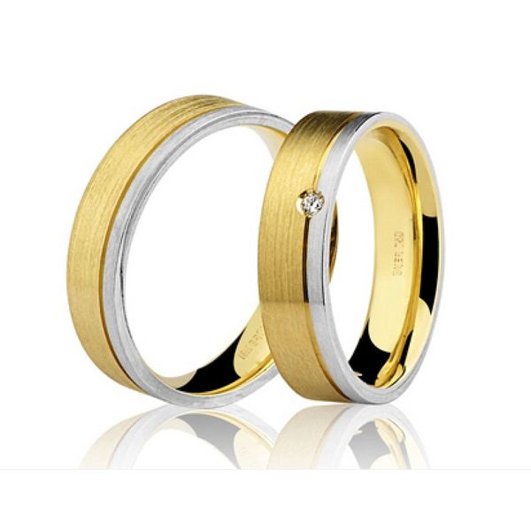 Alianças de casamento e noivado em ouro 18k 750 trabalhadas fosca com diamante 2 tons 5.5 mm