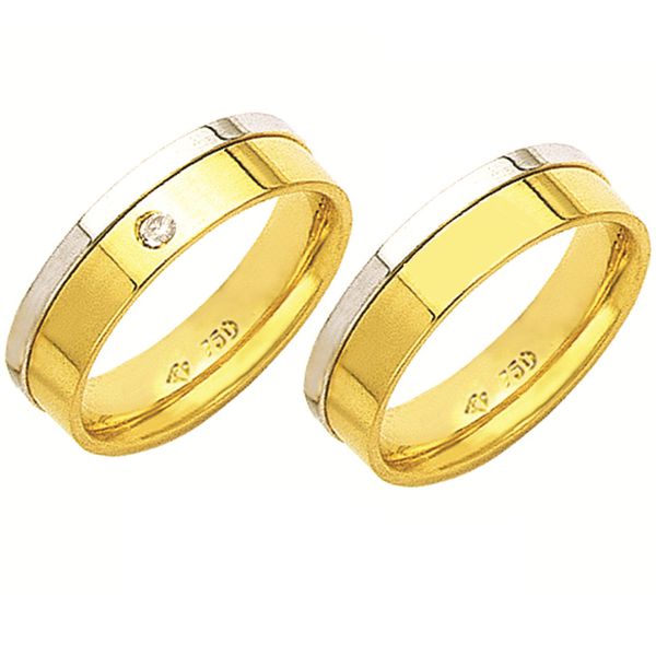 Alianças de casamento e noivado em ouro 18k 750 trabalhadas com diamante 2 tons 5.5 mm