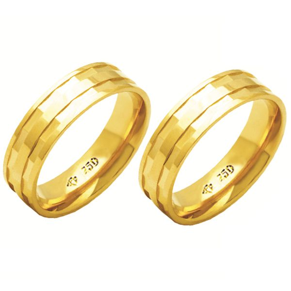 Alianças de casamento e noivado diamantada em ouro 18k 750 6 mm