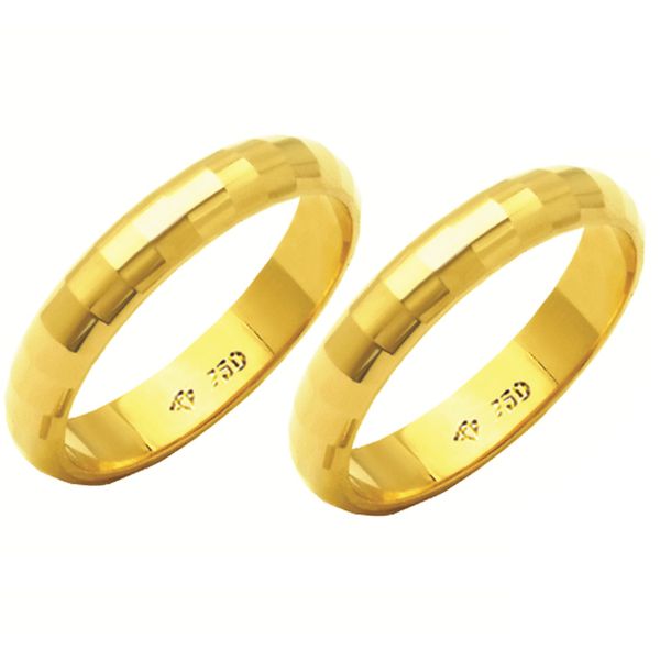 Alianças de casamento e noivado em ouro 18k. 750 tradicional diamantada 4 mm