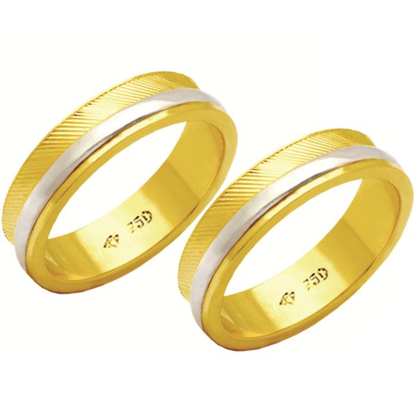 Alianças de casamento e noivado 2 tons em ouro 18k 750 Trabahada 5.5 mm