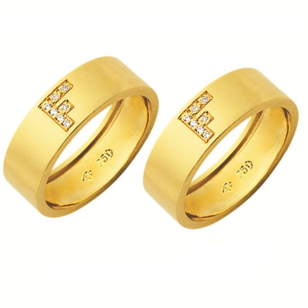 Alianças de casamento e noivado em ouro 18k 750 trabalhadas com inicial de pedras 6.5 mm