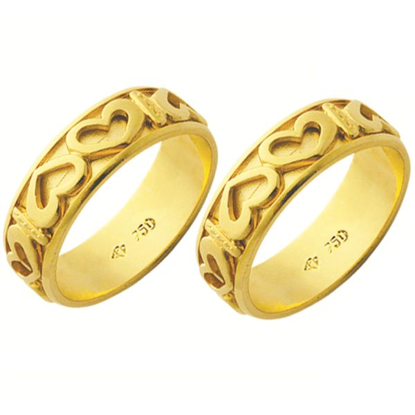 Alianças de casamento e noivado em ouro 18k 750 trabalhadas 6.4 mm