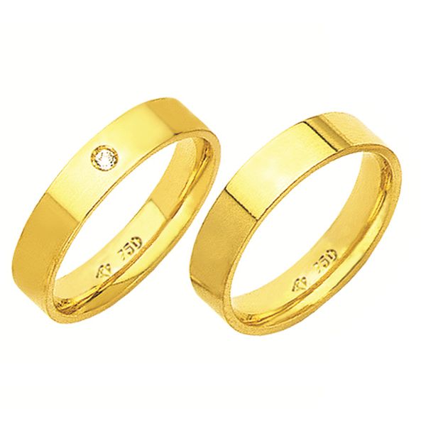 Alianças de casamento e noivado em ouro 18k 750 com pedra tradicional 4.5 mm