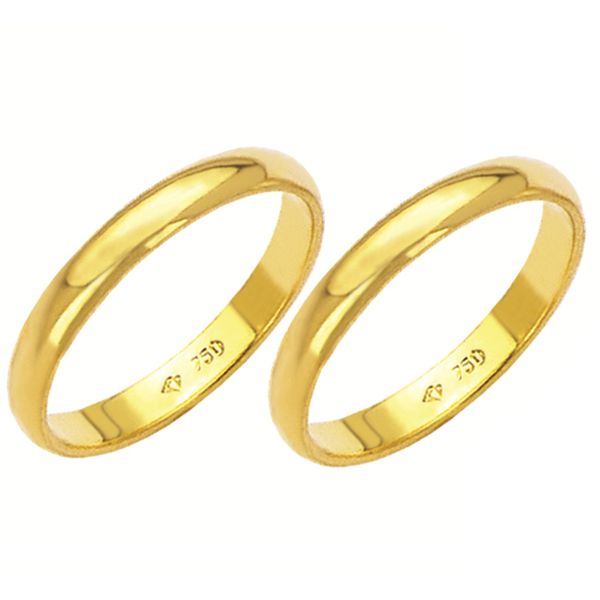 Alianças de casamento e noivado em ouro 18k 750 tradicional 3 mm