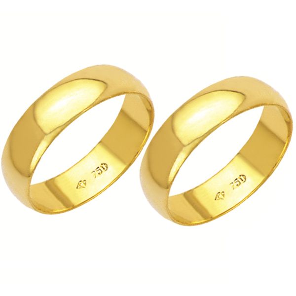 Alianças de casamento e noivado em ouro 18k 750 tradicional 5 mm