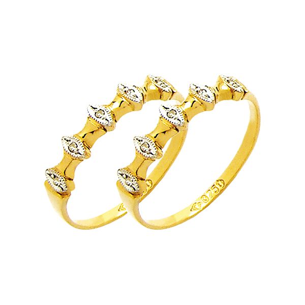 Par de Aparador de Aliança para noivado e casamento 02 tons em ouro 18k 750 com diamantes