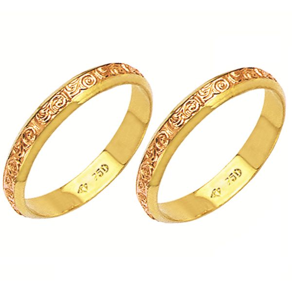 Alianças bodas de ouro em ouro vermelho e amarelo 18k 750 3,6 mm