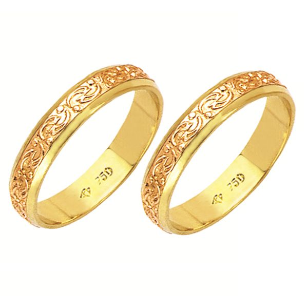 Alianças bodas de ouro em ouro amarelo e ouro vermelho 18k 750 4 mm