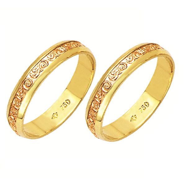 Alianças bodas de ouro em ouro amarelo e ouro vermelho 18k 750 4.2 mm