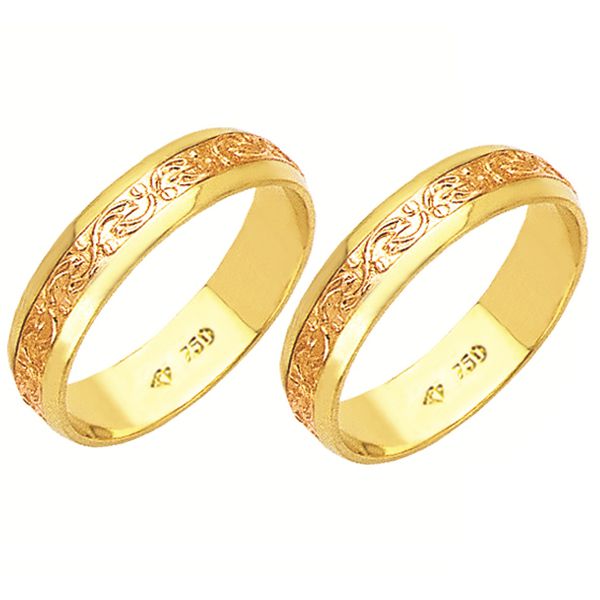 Alianças bodas de ouro em ouro vermelho e amarelo 18k 750 5 mm