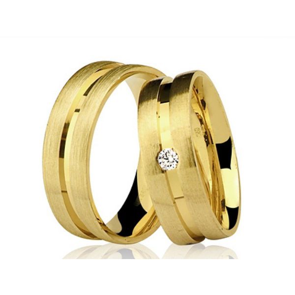 Alianças de casamento e noivado em ouro 18k 750 trabalhadas com diamante 7.00 mm