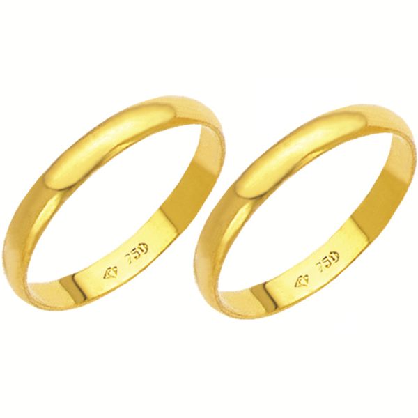 Alianças de casamento e noivado em ouro 18k 750 tradicional 2,50 mm