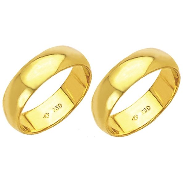 Alianças de casamento e noivado em ouro 18k. 750 tradicional 6 mm