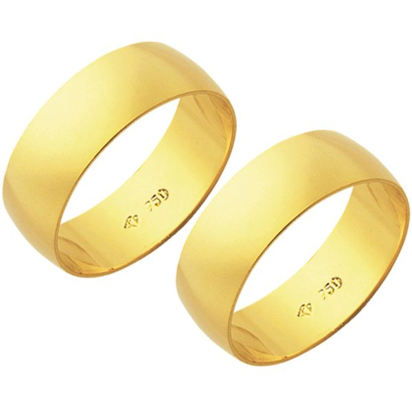Alianças de casamento e noivado em ouro 18k 750 tradicional 6,5 mm