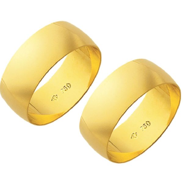 Alianças de casamento e noivado em ouro 18k 750 tradicional 7,5 mm