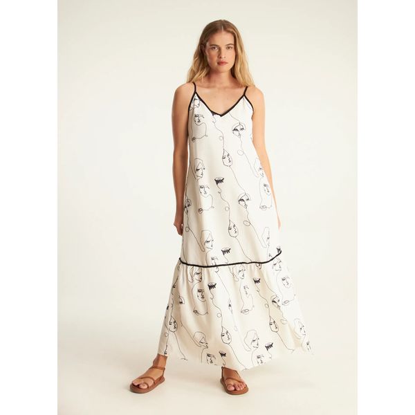 VESTIDO ALÇA LINHO BORDADO FACES