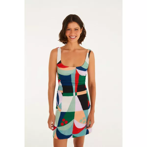 VESTIDO CURTO ALÇA ESTAMPADO RECANTO DOS COQUEIROS 