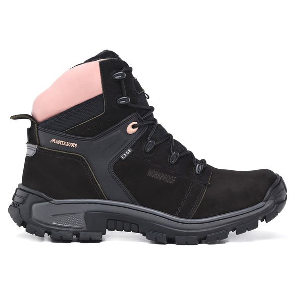 Bota Coturno Adventure Confort Edge Feminino em Couro Legítimo Palmilha em Gel com C.A Preto Rosa