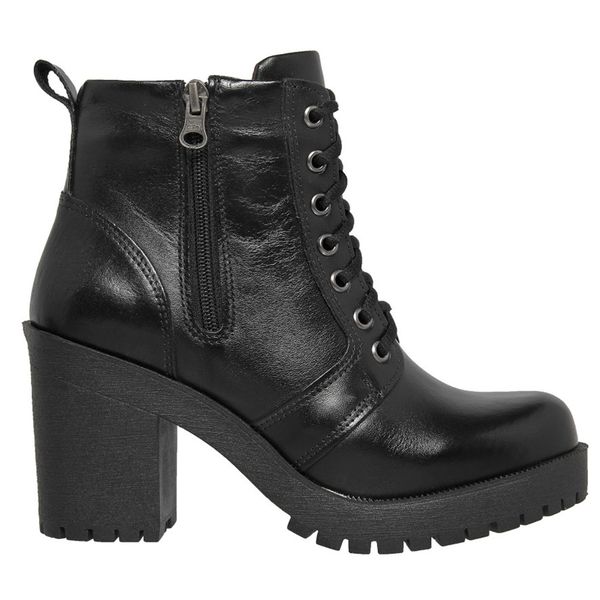 Coturno Feminino Confort em Couro - Preto