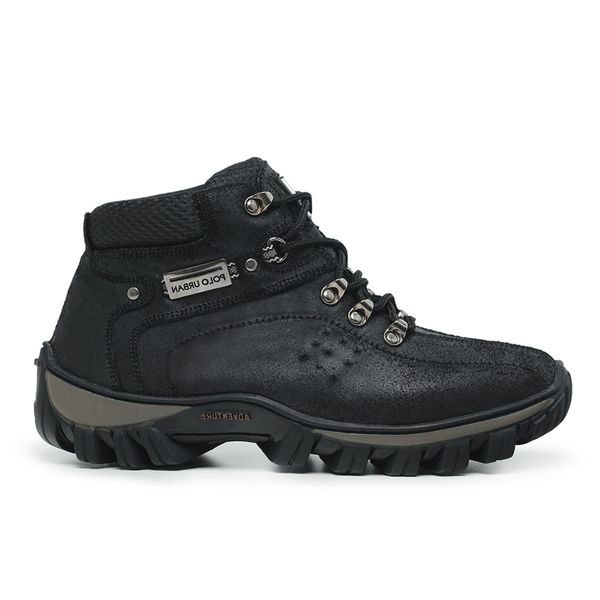 Coturno Adventure Confort em Couro Palmilha Gel - Preto