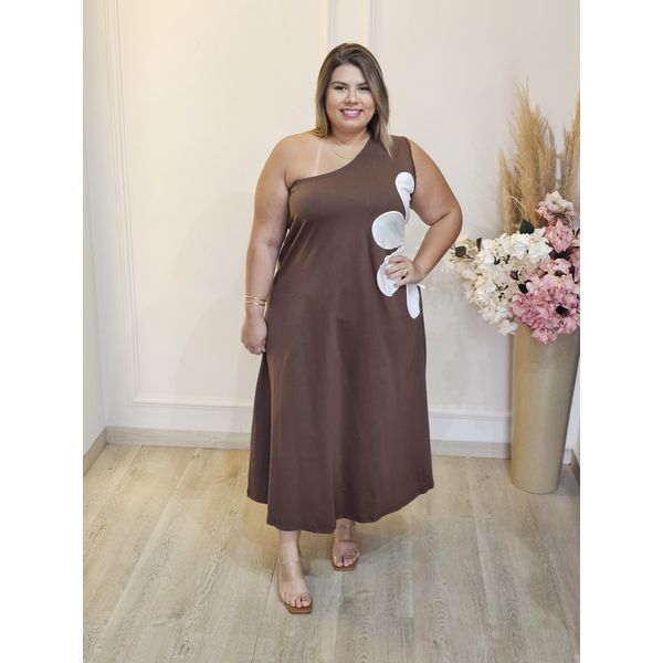VESTIDO BELLA FLOR NULA MANGA MARRON