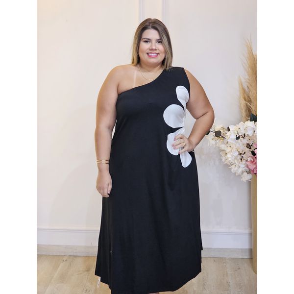 VESTIDO BELLA FLOR NULA MANGA PRETO
