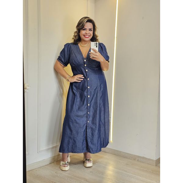VESTIDO BOTÕES MIDI JEANS ESCURO 