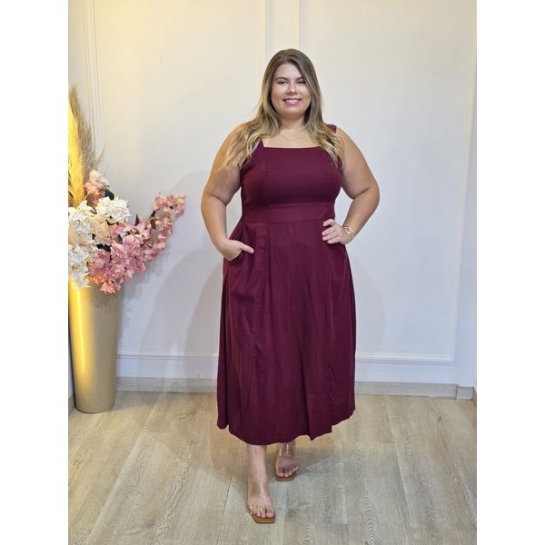 VESTIDO ALÇA LINHO MARSALA