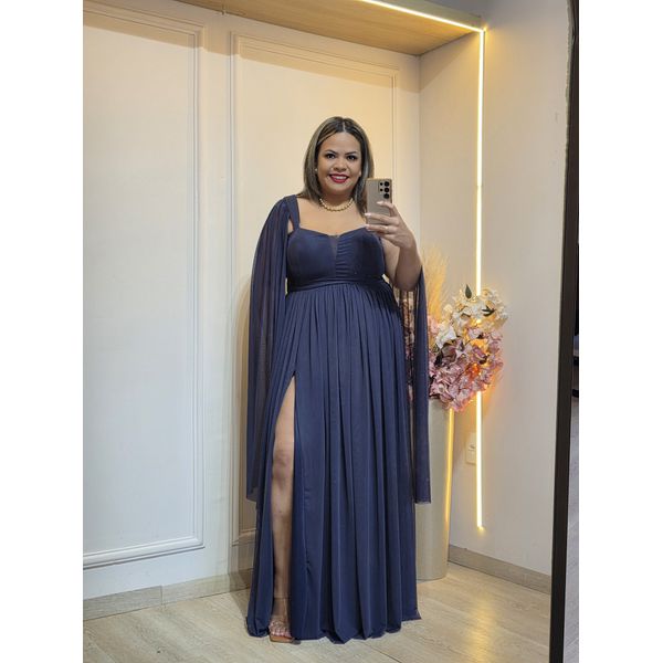 VESTIDO DE FESTA LONGO GLAMOUR AZUL MARINHO
