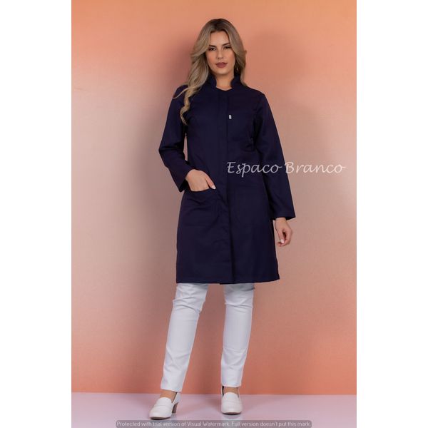 Jaleco Feminino Azul Marinho - Gola Padre/Cobre Botão