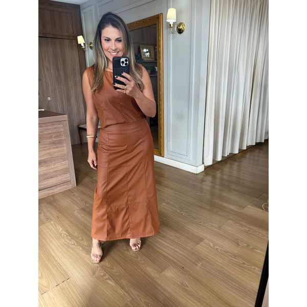 CONJUNTO SAIA COURO ECO - CARAMELO - Espasso Bela | Moda Feminina