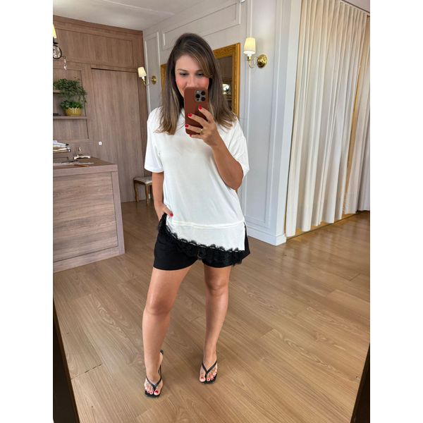 BLUSA BARRA RENDA - BRANCA COM RENDA PRETA